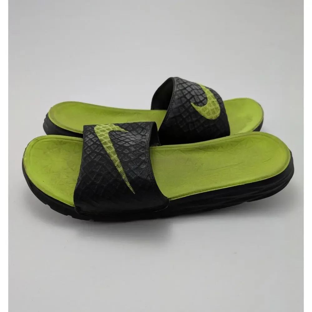 Mens Nike Benassi Solarsoft Black Volt Yellow Slide Sandals 705474-070 Size 12